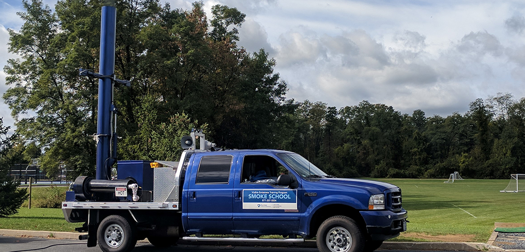 blue Ford truck used for smoke school program