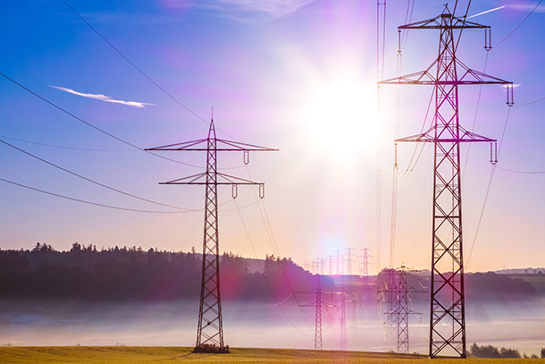 electric power lines in a field